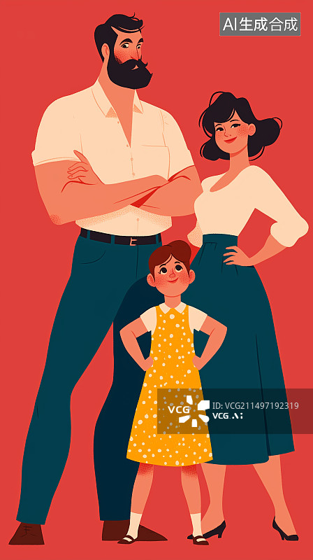 【AI数字艺术】卡通一家三口扁平化插画图片素材