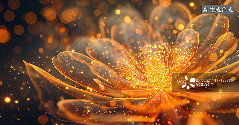 【AI数字艺术】金色花卉特写3d抽象花朵PPT主视觉背景图片素材