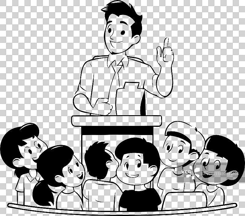 白色背景卡通风格的老师和学生图片素材