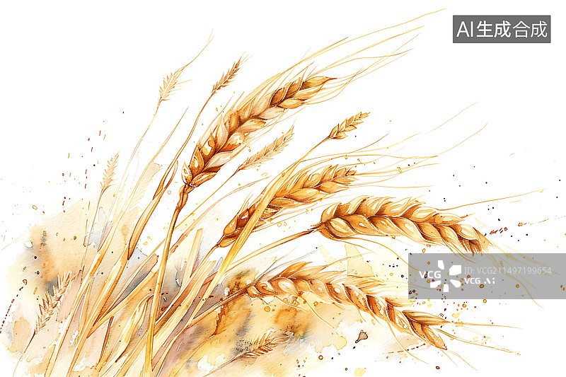 【AI数字艺术】黄色的小麦水彩插画图片素材