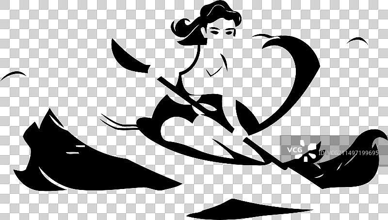 扁平风格的女子皮划艇运动图片素材