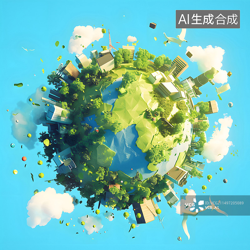 【AI数字艺术】环保地球插画图片素材