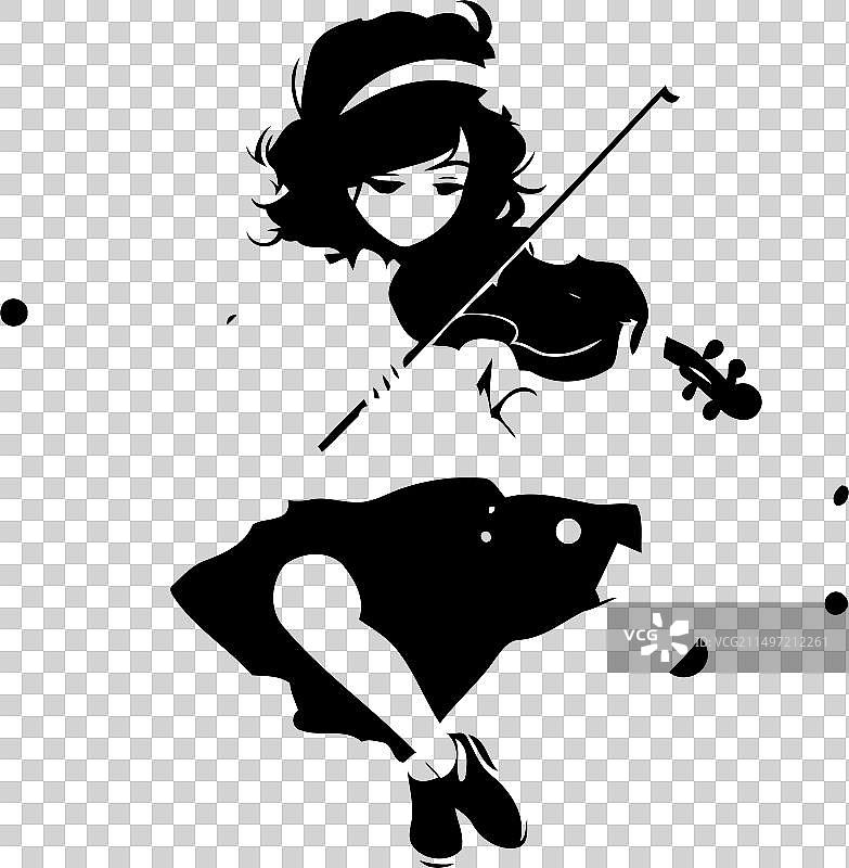 卡通风格的演奏小提琴的漂亮女孩图片素材
