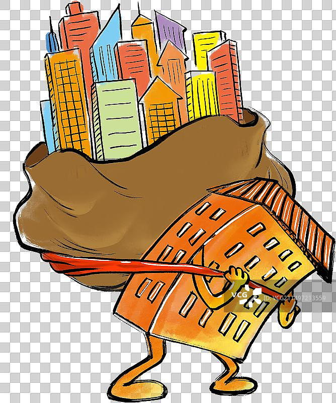 楼市，去库存，背着，债务，堆积图片素材