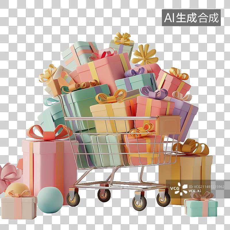 【AI数字艺术】购物车装满礼物免抠元素图片素材