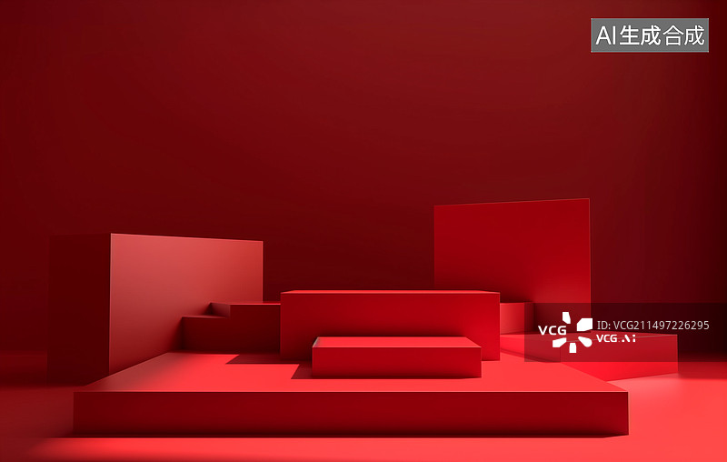 【AI数字艺术】3D红色展台背景图片素材