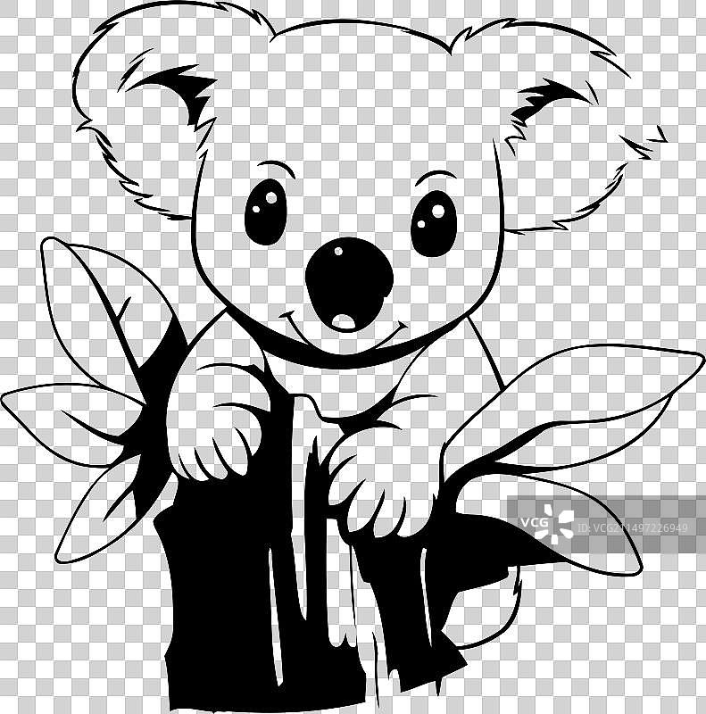 树上抱着树叶的可爱卡通考拉图片素材