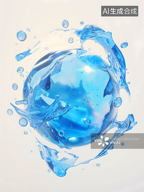 【AI数字艺术】一颗漂浮在空中的水球图片素材