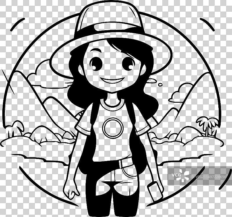 戴着狩猎帽拿着地图的可爱女孩图片素材