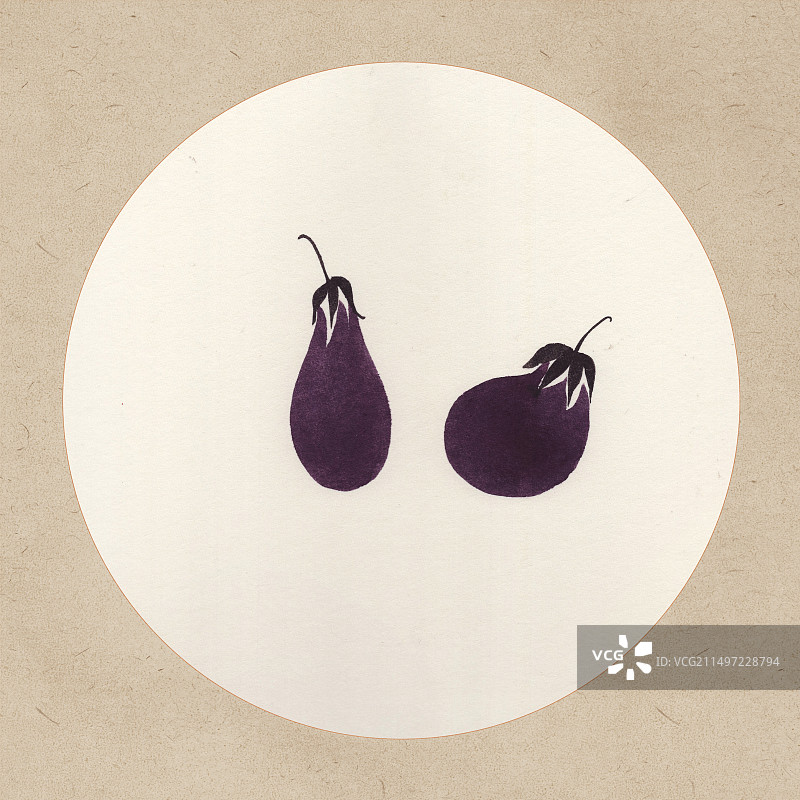 茄子国画插画图片素材