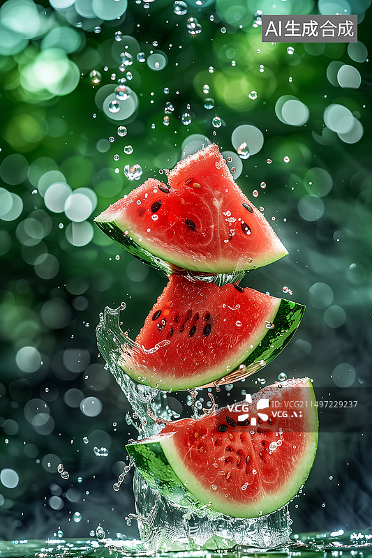 【AI数字艺术】蓝色背景下飞溅的西瓜图片素材