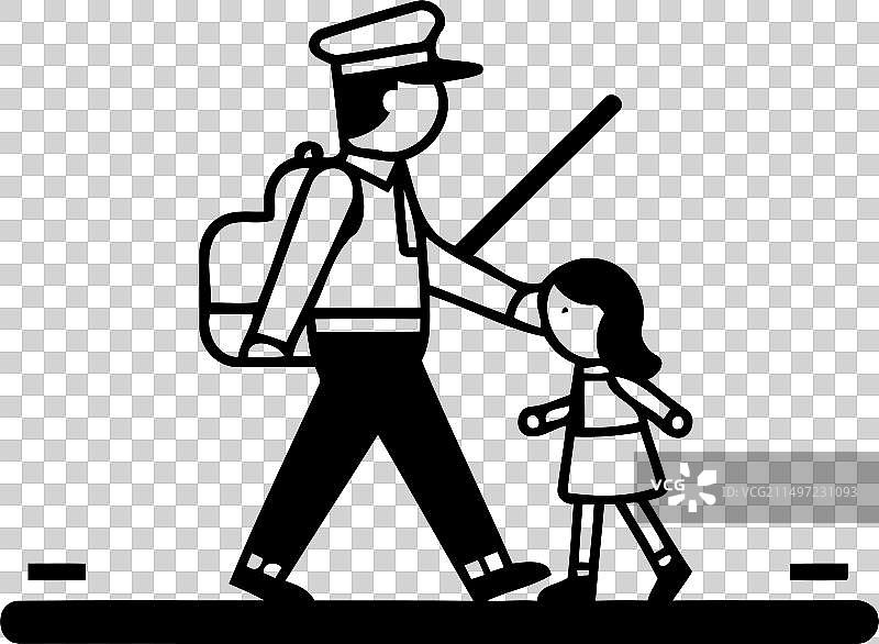 警察和街上的小女孩图片素材