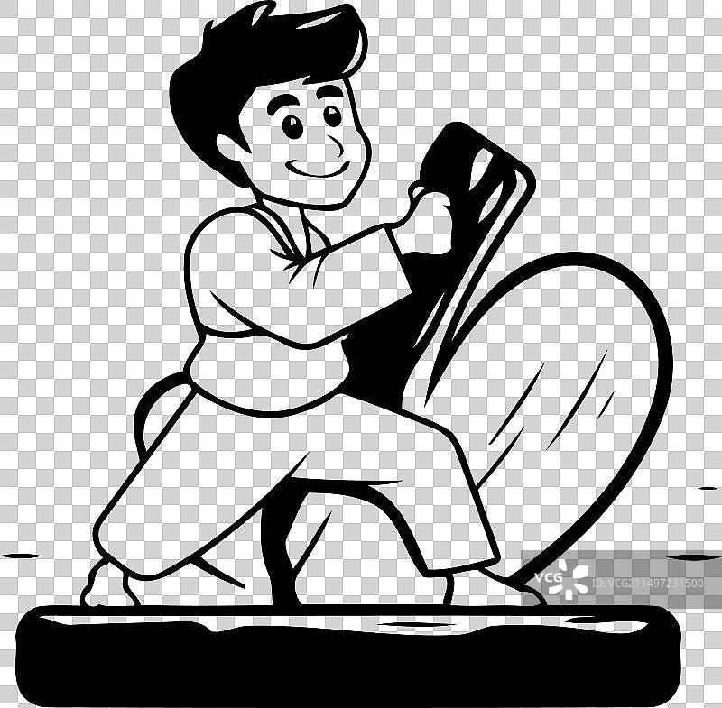 穿和服坐在木板上的空手道男孩图片素材