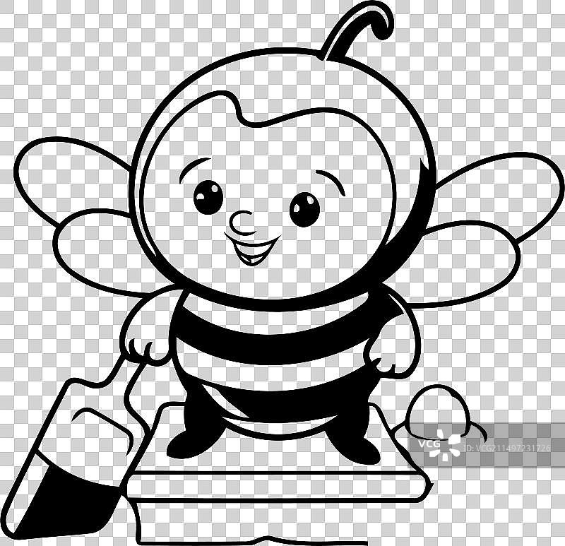 拿着木铲的可爱卡通蜜蜂角色图片素材