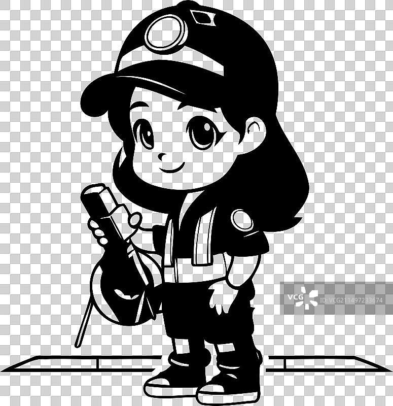 飞行员服装的可爱小女孩卡通图片素材