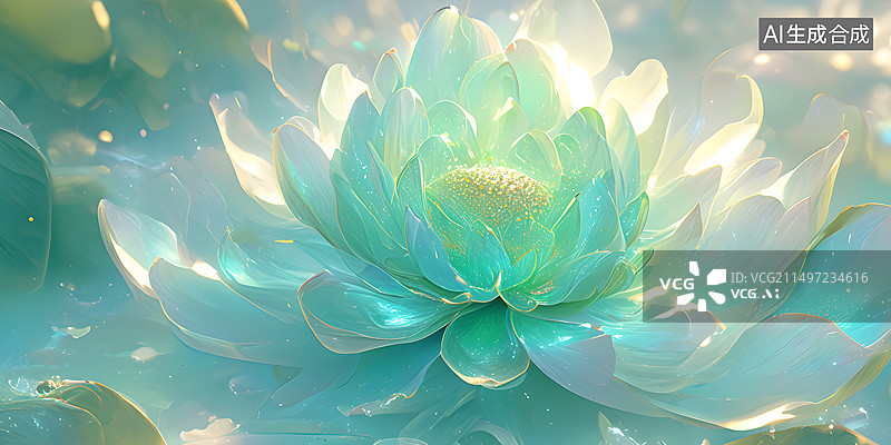 【AI数字艺术】夏天绿色渐变材质荷花花朵图片素材