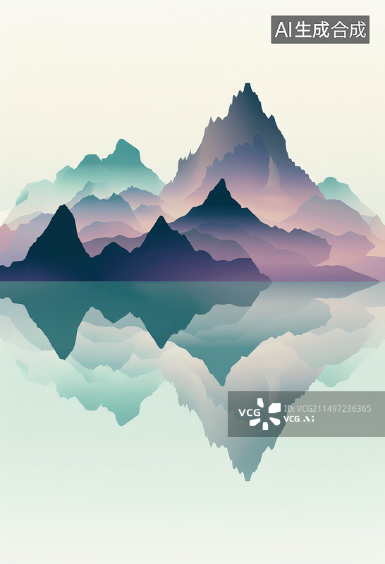 【AI数字艺术】蓝色中国风云雾意境山脉图片素材