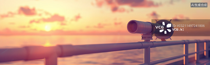 【AI数字艺术】日落时投币望远镜对天空的特写镜头图片素材