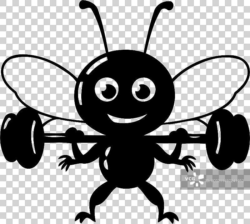 卡通蚂蚁角色与杠铃可爱卡通图片素材