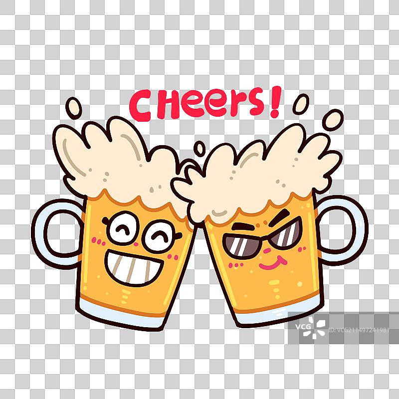 手绘卡通夏日啤酒碰杯庆祝吃宵夜美食图片素材