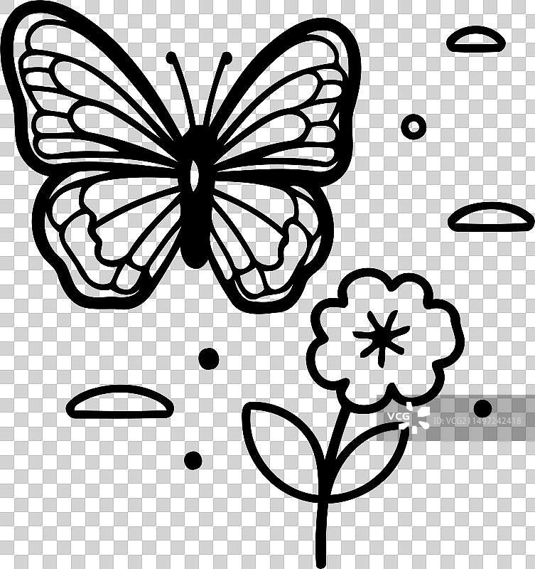 手绘涂鸦风格蝴蝶花朵图案图片素材