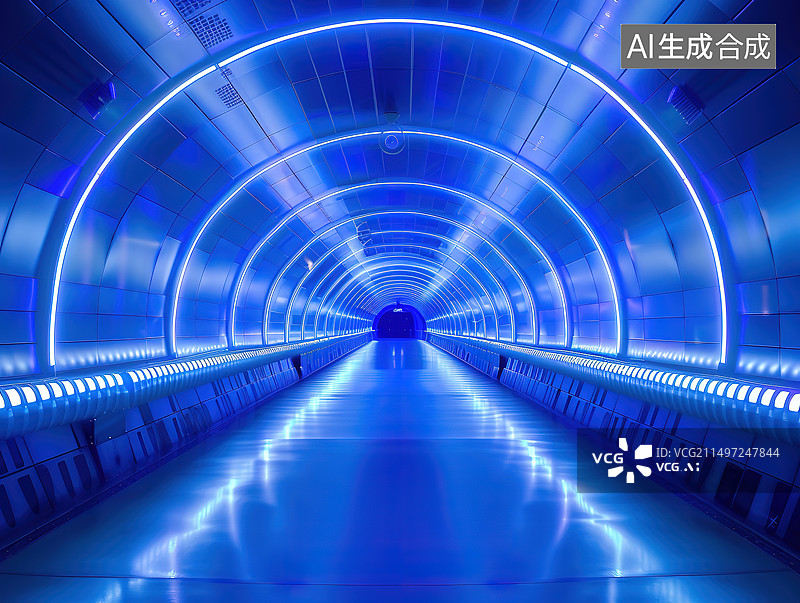 【AI数字艺术】夜晚运动模糊的城市隧道图片素材