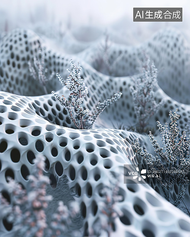 【AI数字艺术】植物上的雪特写镜头图片素材