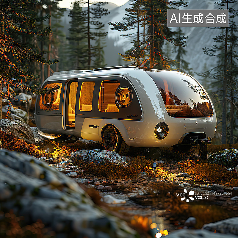 【AI数字艺术】秋天森林里的露营车图片素材