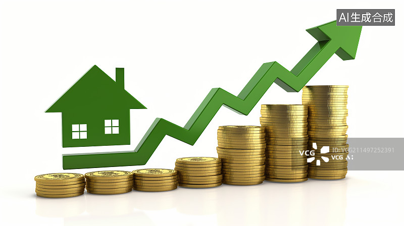 【AI数字艺术】房地产，房价，金融，涨价，增加上调概念示意图图片素材