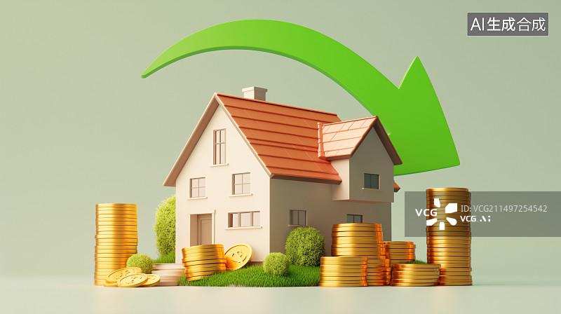 【AI数字艺术】房地产金融经济价格利率下调降价概念图图片素材