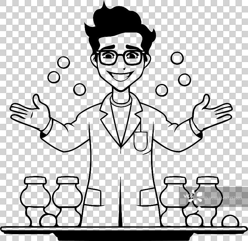 卡通风格的微笑科学家穿着实验服图片素材