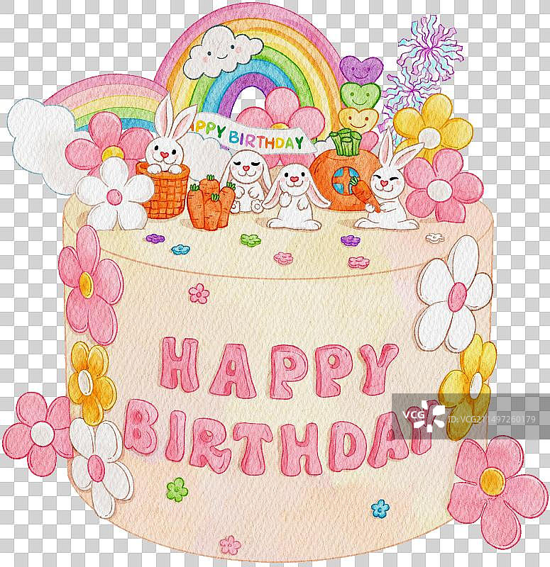 可爱清新的兔子巧克力芝士翻糖慕斯奶油生日蛋糕插画元素图片素材