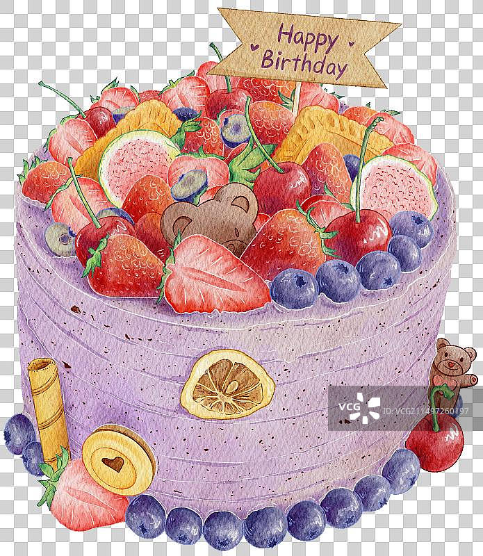 可爱清新的草莓蓝莓水果慕斯奶油蛋糕节日插画元素图片素材