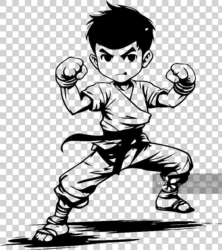 复古漫画风格的空手道男孩卡通人物图片素材