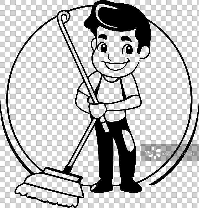 男人用扫帚清洁城市图片素材