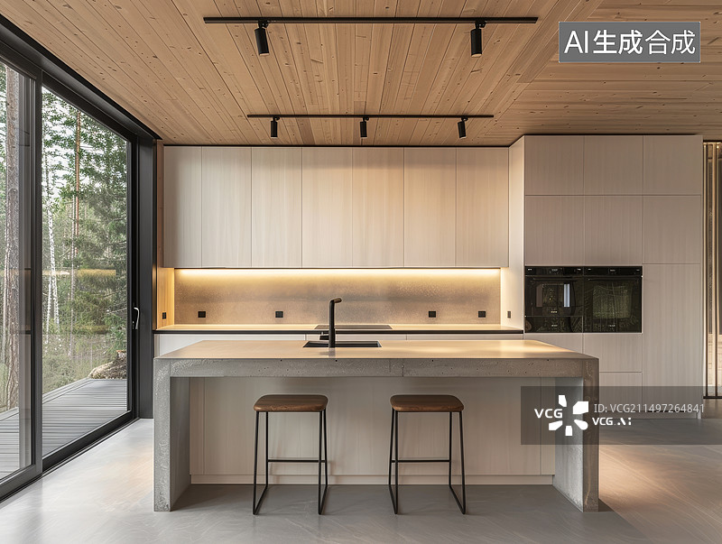 【AI数字艺术】极简风厨房家具室内样板间正视图图片素材