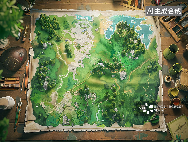【AI数字艺术】3D地图绘制艺术创作航海图俯视图图片素材