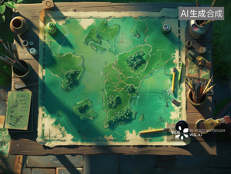 【AI数字艺术】3D地图绘制艺术创作航海图俯视图图片素材