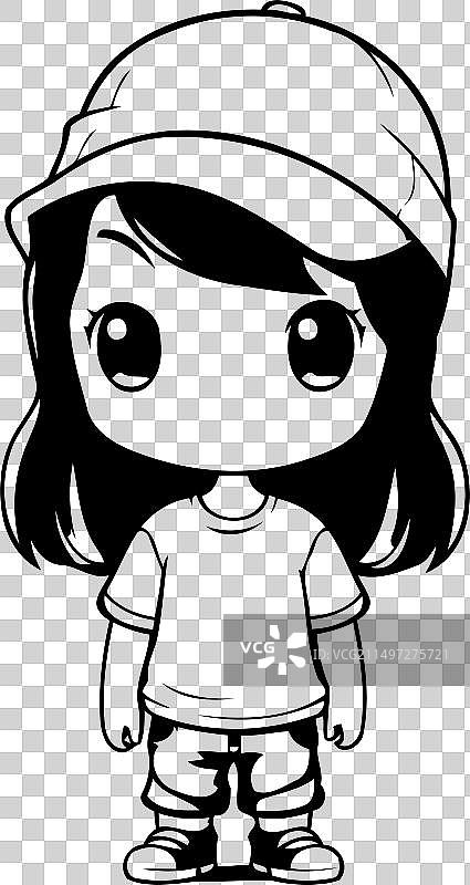 戴着棒球帽和穿着红色裤子的可爱小女孩图片素材