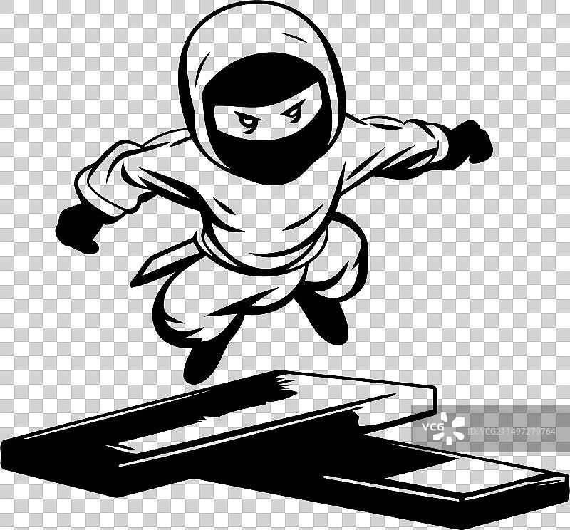 卡通忍者飞跃木制横梁图片素材