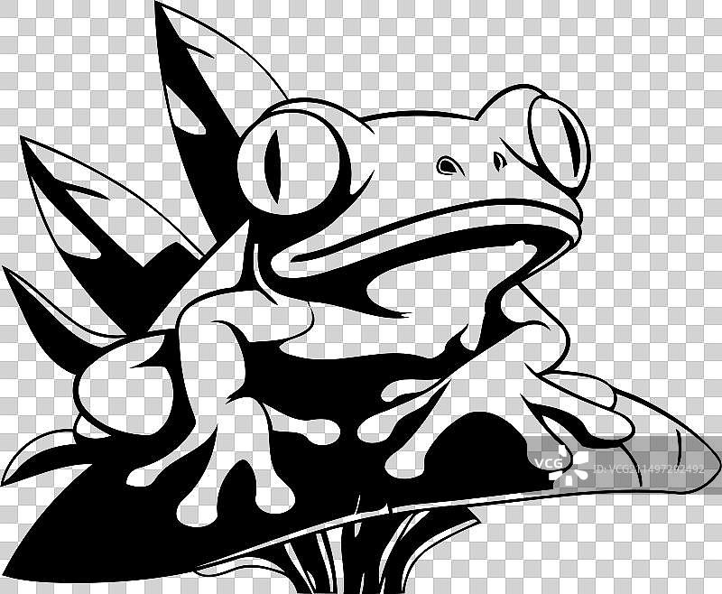 卡通绿树蛙坐在叶子上图片素材