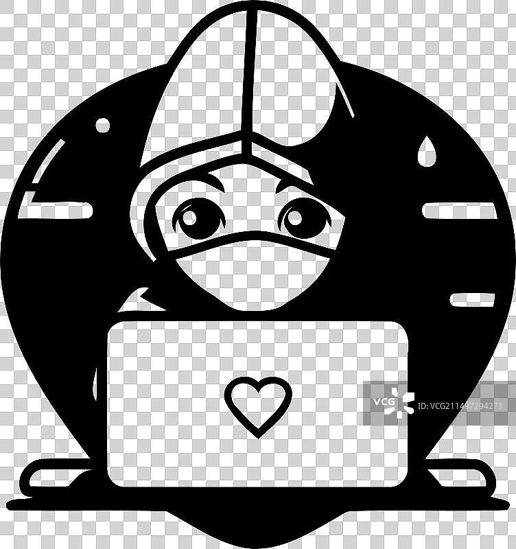 带有笔记本电脑和红心的黑客扁平设计图片素材