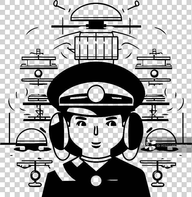 戴头盔的飞行员和无人机图片素材