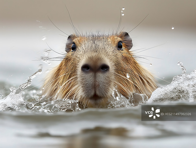 水中的卡皮巴拉图片素材