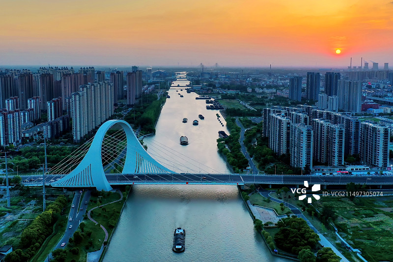 运河落日圆图片素材