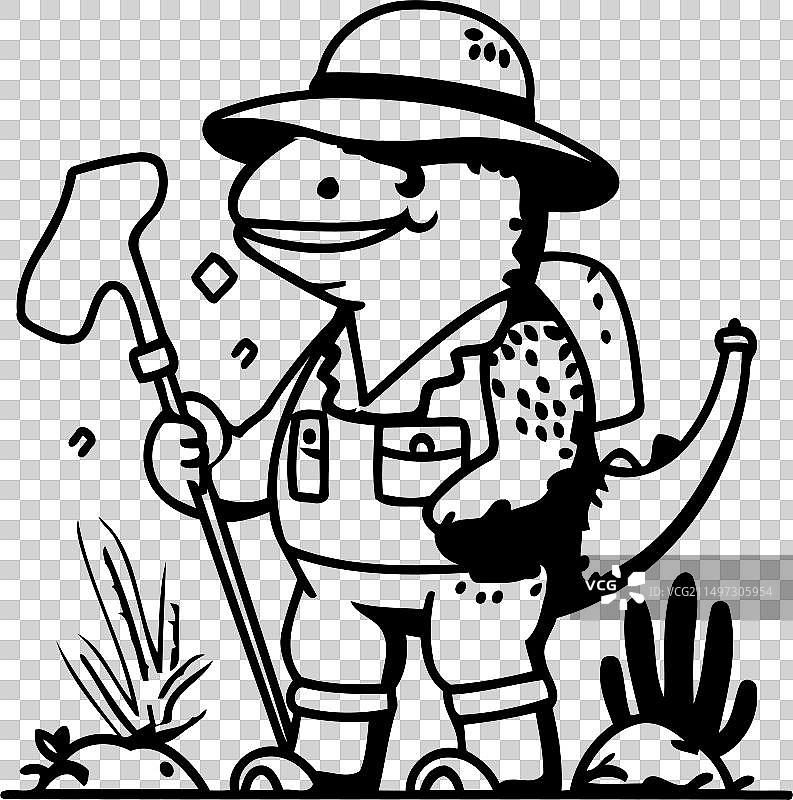 戴着狩猎帽和背带裤的恐龙图片素材