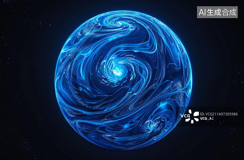 【AI数字艺术】蓝色球体地球科技插画图片素材