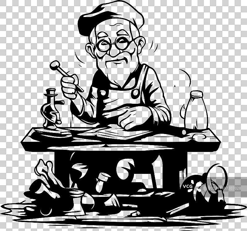 手绘：工匠在工作室工作图片素材