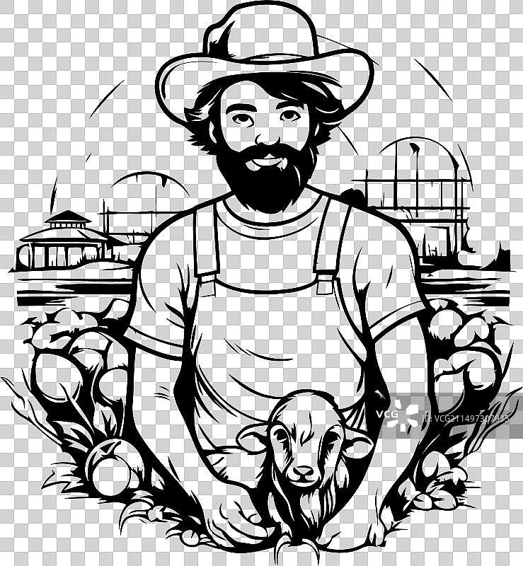 农田里带着山羊的农民图片素材