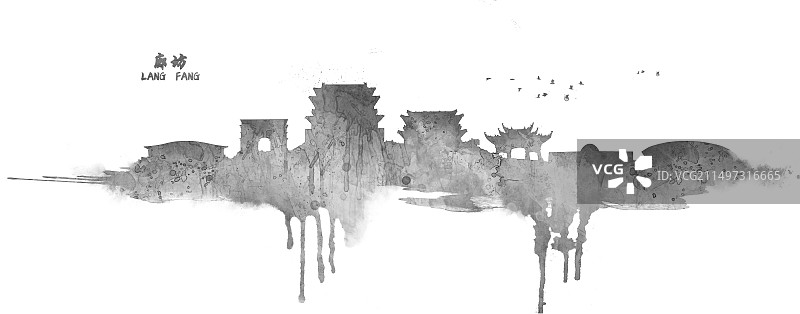 水彩城市建筑廊坊图片素材